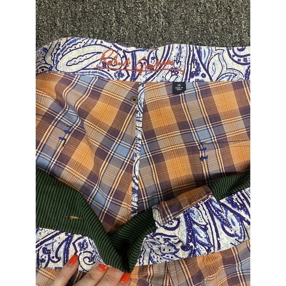 Robert Graham Casual Shorts Plaid Design Stitching Flip Cuffs Size 38 - Picture 5 of 7